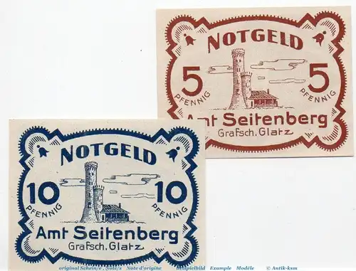 Notgeld Amt Seitenberg 6850.05.10-11 , Set mit 2 Scheinen in kfr. o.D. Schlesien Verkehrsausgabe