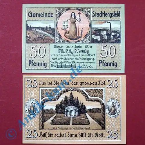 Stadtlengsfeld , Notgeld Set mit 2 Scheinen in kfr. Tieste 7055.05.45-46 , Thüringen 1917 Verkehrsausgabe