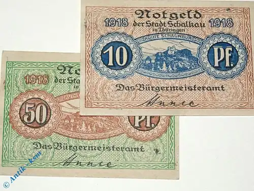 Notgeld Schalkau , Set mit 2 Scheinen , Tieste 6455.05.01 und 02 , von 1918 , Sachsen Verkehrsausgabe