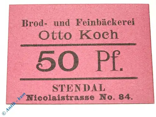 Notgeld Stendal , Otto Koch , 50 Pfennig Schein , Tieste 7130.15.01 , Sachsen Verkehrsausgabe