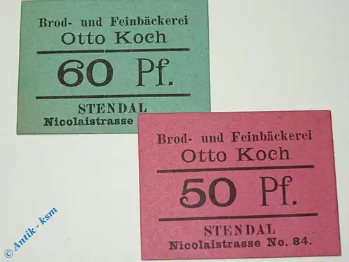 Notgeld Stendal , Otto Koch , Set mit 2 Scheinen , Tieste 7130.15.01 und 02 , Sachsen Verkehrsausgabe
