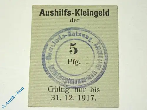 Notgeld Satzung , 5 Pfennig Schein , Tieste 6430.05.05.1 , Sachsen Verkehrsausgabe