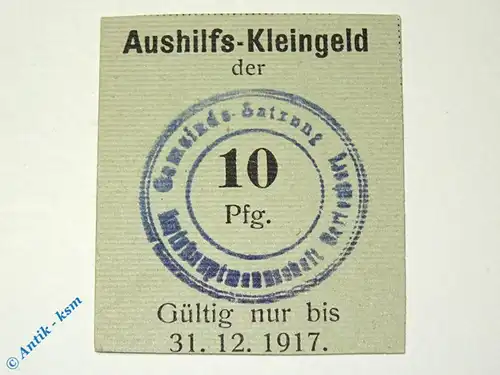 Notgeld Satzung , 10 Pfennig Schein , Tieste 6430.05.06.1 , Sachsen Verkehrsausgabe