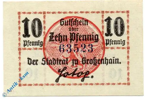 Notgeld Grossenhain , 10 Pfennig Schein , Tieste 2530.10.10 , Sachsen Verkehrsausgabe