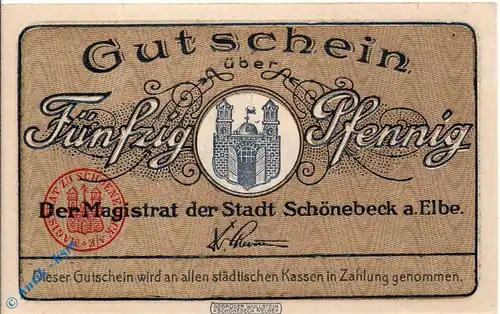 Notgeld Schönebeck , 50 Pfennig Schein , Tieste 6635.05.30 , 1921 , Sachsen Verkehrsausgabe