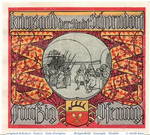 Notgeld Stadt Schorndorf 6685.05.01 , 50 Pfennig Schein in kfr. o.D. Württemberg Verkehrsausgabe