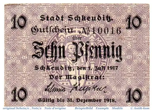 Notgeld der Stadt Schkeuditz 6525.05.02 , 10 Pfennig Schein in gbr. von 1917 , Sachsen Verkehrsausgabe