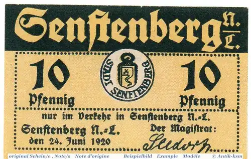 Notgeld der Stadt Senftenberg , 10 Pfennig Schein in kfr. 6870.10.06 , von 1920 , Brandenburg Verkehrsausgabe