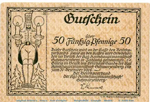 Notgeld Amtshauptmannschaft Schwarzenberg 6755.05.01.M , 50 Pfennig Musterschein in gbr. o.D. Sachsen Verkehrsausgabe