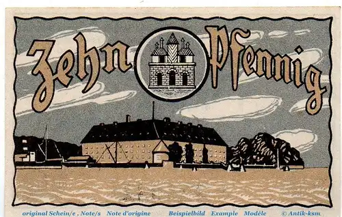 Notgeld Stadt Sonderburg , 10 Pfennig Schein mit Drfa. in kfr. von 1919 , dänisch Nordschleswig Verkehrsausgabe