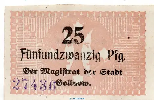 Notgeld Stadt Gollnow 2350.05.11 , 25 Pfennig Schein in kfr. o.D. Pommern Verkehrsausgabe