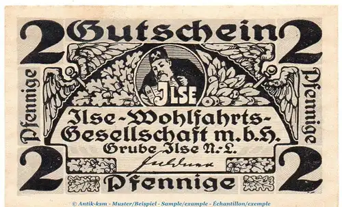 Notgeld Grube Ilse 2630.05.35 , 2 Pfennig Schein in kfr. o.D. Brandenburg Verkehrsausgabe