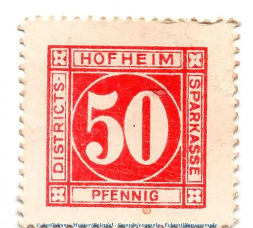 Notgeld Districts Sparkasse Hofheim 3070.05.04 , 50 Pfennig Schein in kfr. o.D. Bayern Verkehrsausgabe