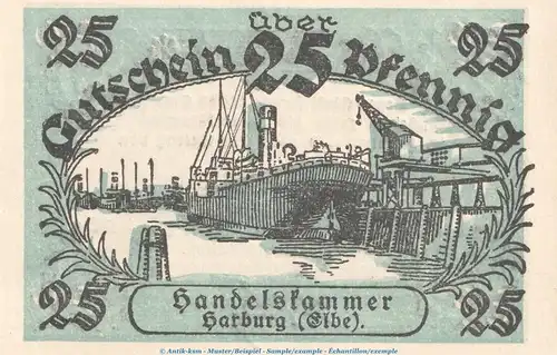 Notgeld Handelskammer Harburg 2805.20.05 , 25 Pfennig -Fraktur- in kfr. o.D. Niedersachsen Verkehrsausgabe