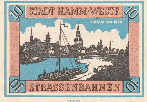 Notgeld Strassenbahn Hamm , Topp 390.1 , 10 Pfennig in kfr. o.D. Westfalen Notgeld 1945-48