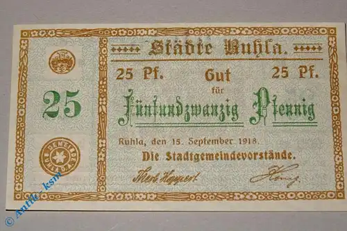 Notgeld Ruhla , 25 Pfennig Schein , Landgraf , Tieste 6300.05.05 , von 1918 , Sachsen Verkehrsausgabe