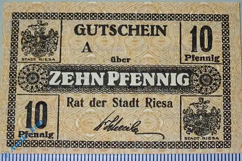 Notgeld Riesa , 10 Pfennig Schein , Musterschein ohne Kennummer , Tieste 6055.15.01.M , Sachsen Verkehrsausgabe