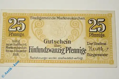 Notgeld Stadt Markneukirchen , 25 Pfennig Schein in kfr. o.D. Tieste 4400.05.02 , Sachsen Verkehrsausgabe