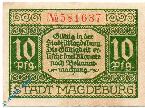 Notgeld Magdeburg , 10 Pfennig Schein , Tieste 4330.40.15 , von 1920 , Sachsen Verkehrsausgabe