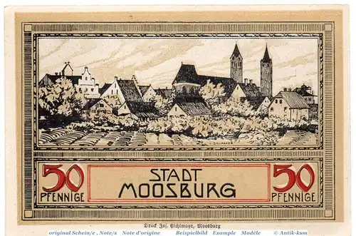 Notgeld Moosburg , 50 Pfennig Schein Fraktur in kfr. Tieste 4635.05.01 , o.D. Bayern Verkehrsausgabe