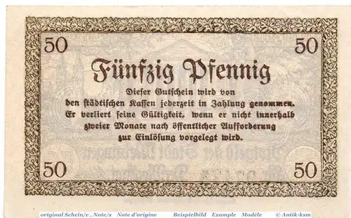 Notgeld Meiningen , 50 Pfennig Schein in kfr. Tieste 4465.10.05 , o.D. Sachsen Meiningen Verkehrsausgabe
