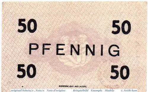 Notgeld Moers , 50 Pfennig Schein in kfr. Tieste 4610.05.10 , von 1917 , Rheinland Verkehrsausgabe