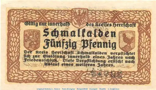 Notgeld Kreis Herrschaft Schmalkalden 6585.05.10 , 50 Pfennig Ser. C in kfr. von 1917 , Hessen Verkehrsausgabe