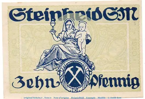 Notgeld Gemeinde Steinheid 7125.05.05 , 10 Pfennig Schein in kfr. von 1920 , Sachsen Verkehrsausgabe