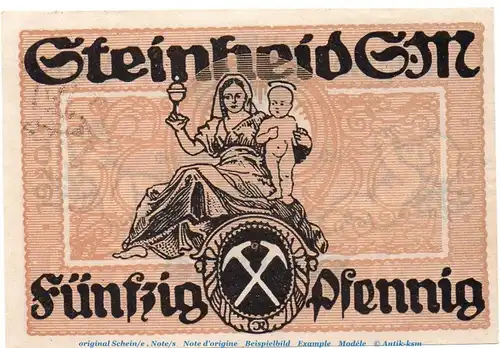 Notgeld Gemeinde Steinheid 7125.05.12 , 50 Pfennig Schein in kfr. von 1920 , Sachsen Verkehrsausgabe