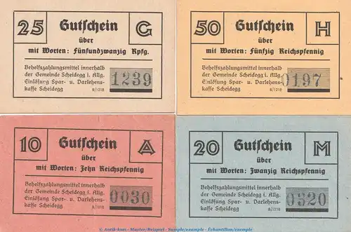 Notgeld Gemeinde Scheidegg i.Allg. Set mit 4 Scheinen in kfr. o.D. Bayern Notgeld 1945-48