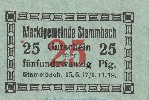 Stammbach , Notgeld 25 Pfennig Schein unc-kfr. Ti.7070.05.53 Bayern o.D. Verkehrsausgabe