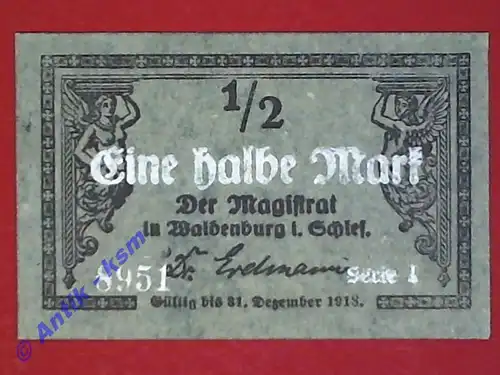 Notgeld Waldenburg , Stadt , Schlesien , vollständiger Satz mit 1 Schein , Verkehrsausgabe , Grabowski W3.1 e , von 1917
