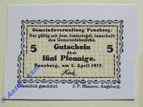 Penzberg , Notgeld 50 Pfennig Schein in kfr. Tieste 5560.05.10 , Bayern 1917 Verkehrsausgabe