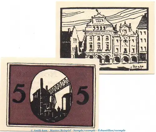 Notgeld Stadt Waldenburg 7660.15.205-206 , Set mit 2 Scheinen in kfr. von 1920 , Schlesien Verkehrsausgabe