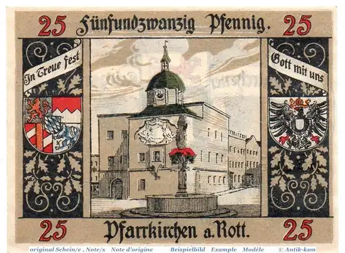 Notgeld Pfarrkirchen , 25 Pfennig Schein in kfr. Tieste 5580.10.05 , o.D. Bayern Verkehrsausgabe
