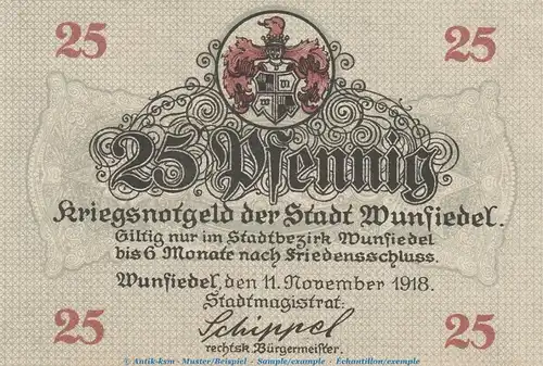Notgeld Stadt Wunsiedel , 25 Pfennig -Kirche- in kfr. Tieste 8140.05.05 von 1918 , Bayern Verkehrsausgabe