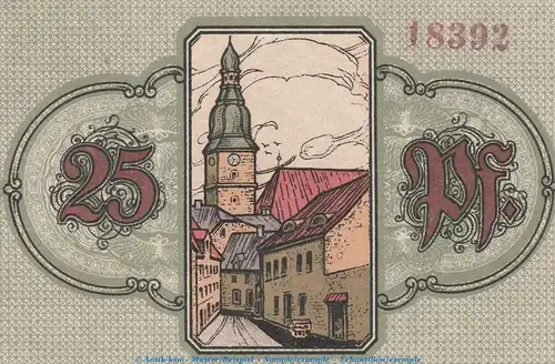 Notgeld Stadt Wunsiedel , 25 Pfennig -Kirche- in kfr. Tieste 8140.05.05 von 1918 , Bayern Verkehrsausgabe