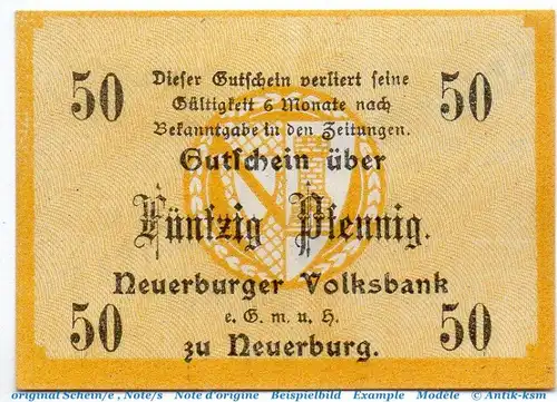 Notgeld Volksbank Neuerburg 4850.05.11 , 50 Pfennig Schein in kfr. o.D.  Rheinland Verkehrsausgabe