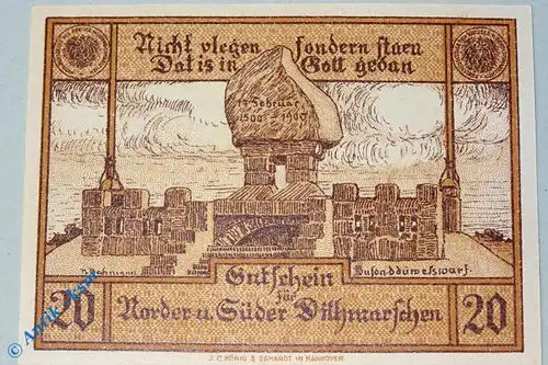 Notgeld Norder und Süder Dithmraschen , 20 Pfennig Musterschein Ohne Kennummer , Tieste 5160.05.15.M , Schleswig Holstein Verkehrsausgabe