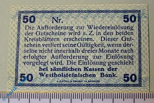 Notgeld Norder und Süder Dithmraschen , 50 Pfennig Musterschein Ohne Kennummer , Tieste 5160.05.02.M , Schleswig Holstein Verkehrsausgabe