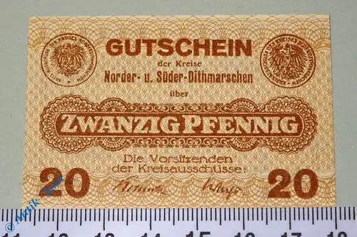 Notgeld Norder und Süder Dithmraschen , 20 Pfennig Musterschein Ohne Kennummer , Tieste 5160.05.01.M , Schleswig Holstein Verkehrsausgabe