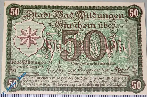 Notgeld Bad Wildungen , 50 Pfennig grün , Musterschein Ohne Kennummer , Tieste 7935.05.01.M , Hessen Verkehrsausgabe