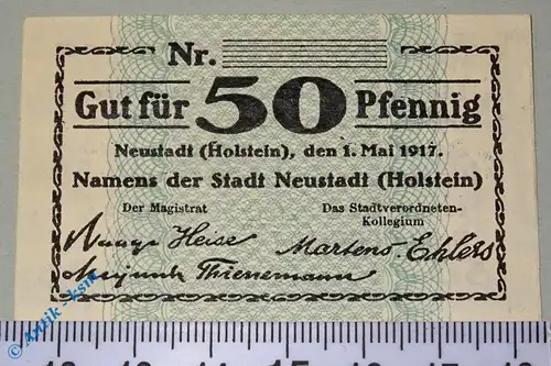 Notgeld Neustadt , 50 Pfennig Musterschein Ohne Kennummer , Tieste 4950.05.02.M , von 1917 , Schleswig Holstein Verkehrsausgabe