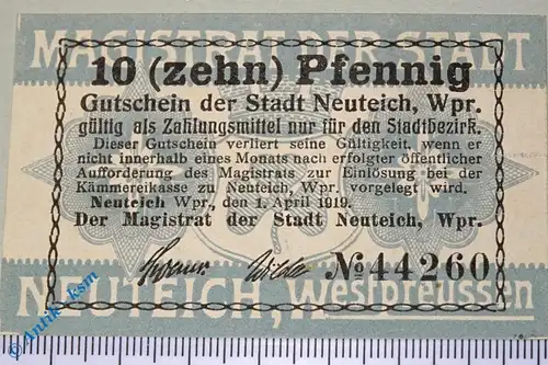 Notgeld Neuteich , 10 Pfennig Schein , Tieste 5010.05.15 , von 1919 , Westpreussen Verkehrsausgabe