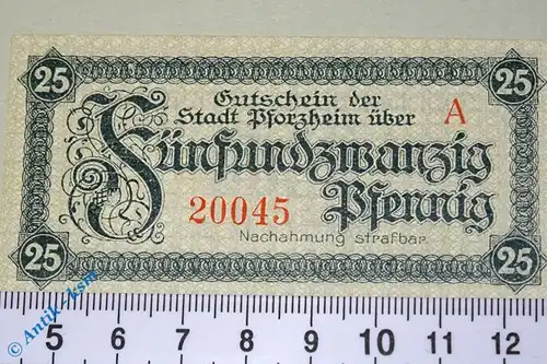 Notgeld Pforzheim , 25 Pfennig Schein , Tieste 5595.05.05 , von 1918 , Baden Verkehrsausgabe