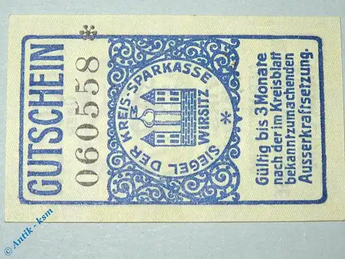Notgeld Wirsitz , 50 Pfennig Schein , Tieste 7995.05.26 , von 1918 , Posen Verkehrsausgabe