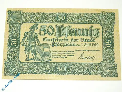 Notgeld Pforzheim , 50 Pfennig Schein , Tieste 5595.05.15 , von 1920 , Baden Verkehrsausgabe