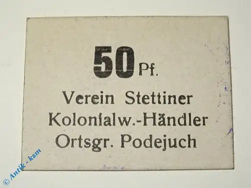 Notgeld Podejuch , Alb. Struck Nachf , 50 Pfennig Schein , Tieste 5690.55.04.1 , Pommern Verkehrsausgabe