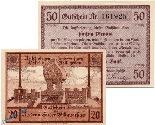 Notgeld Norder u. Süderdithmarschen , Set mit 2 Scheinen in kfr. Tieste 5160.05.15-16 , Schleswig Holstein Verkehrsausgabe