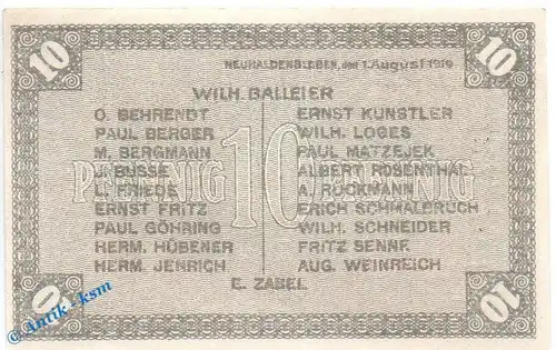 Notgeld Neuhaldensleben Balleier , 10 Pfennig Schein in kfr. Tieste 4855.05.10 , von 1919 , Provinz Sachsen Verkehrsausgabe
